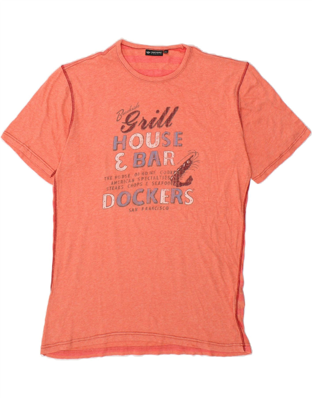 DOCKERS Mens Graphic T-Shirt Top Large Orange Vintage Dockers and Second-Hand Dockers from Messina Hembry 