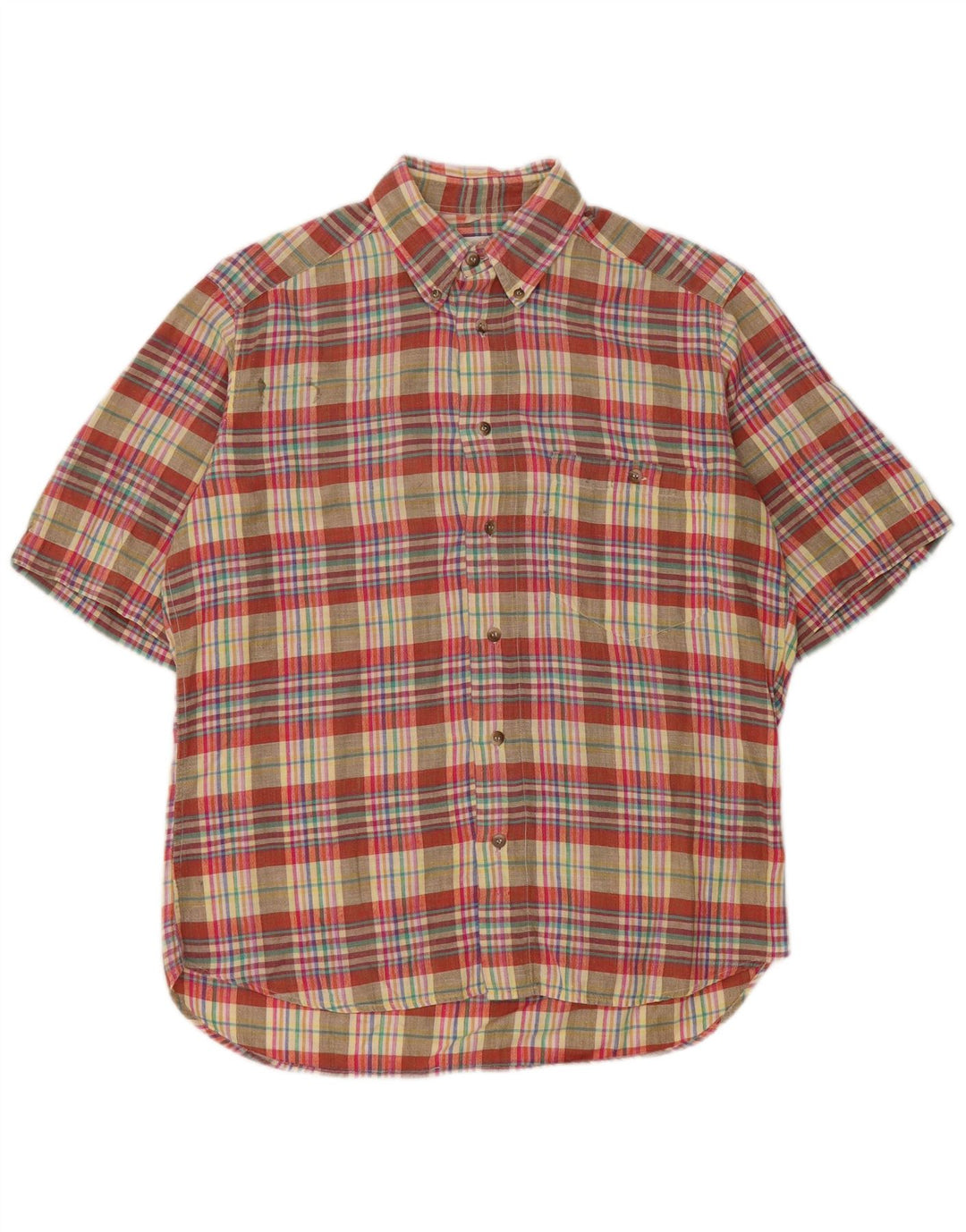 Chemise à manches courtes Vintage pour hommes, coton à carreaux multicolore moyen