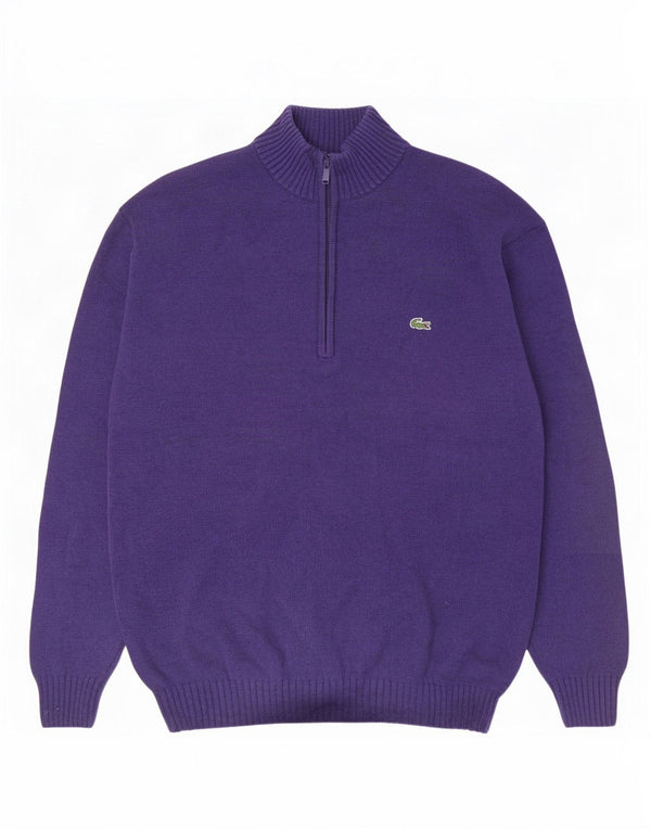 Lacoste Homme Zip Neck Jumper Pull Taille 7 2XL Violet Coton