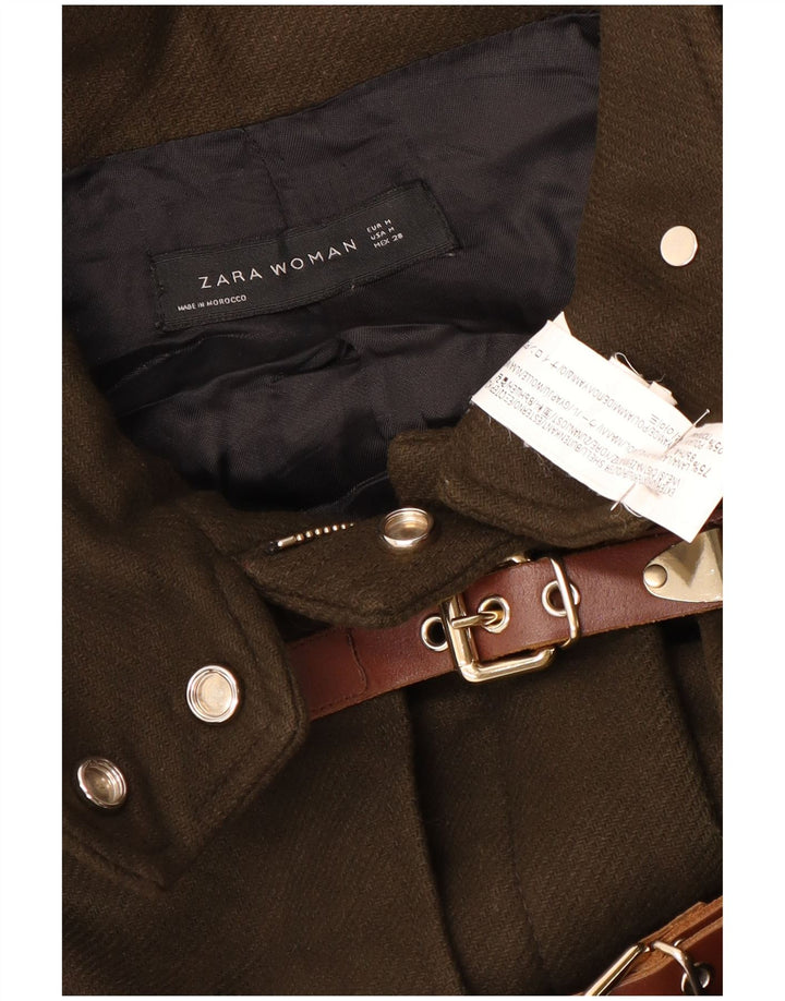 Zara Veste coupe-vent à capuche pour femme UK 14 Laine kaki moyen