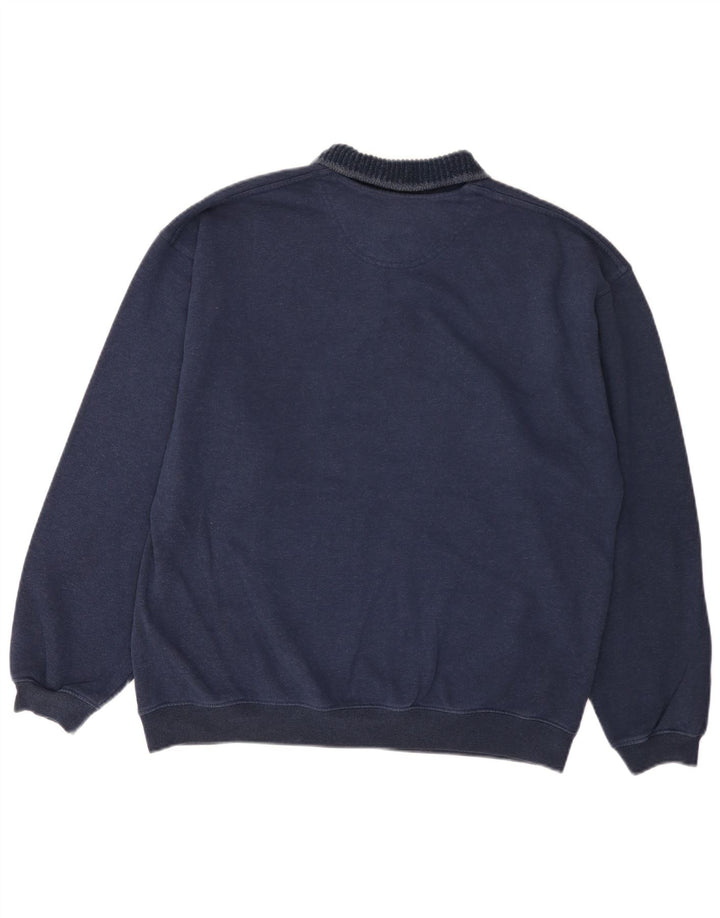 Marks & Spencer Sweat-shirt à col polo pour homme, grand, bleu marine, rayé
