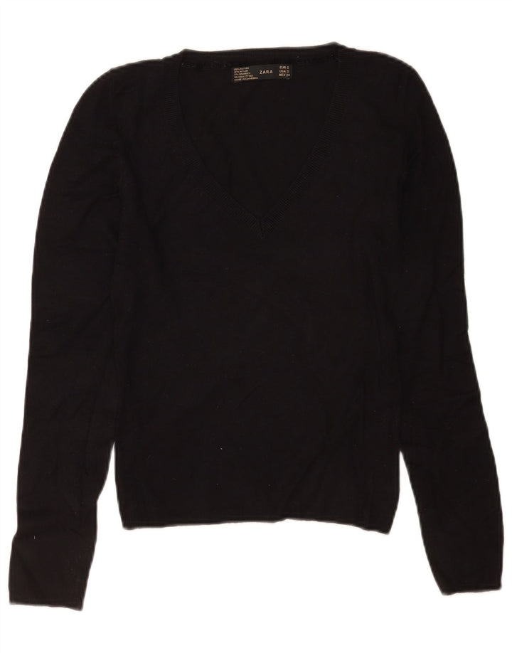 Zara Pull col en V pour femme UK 8 Petite rayonne noire