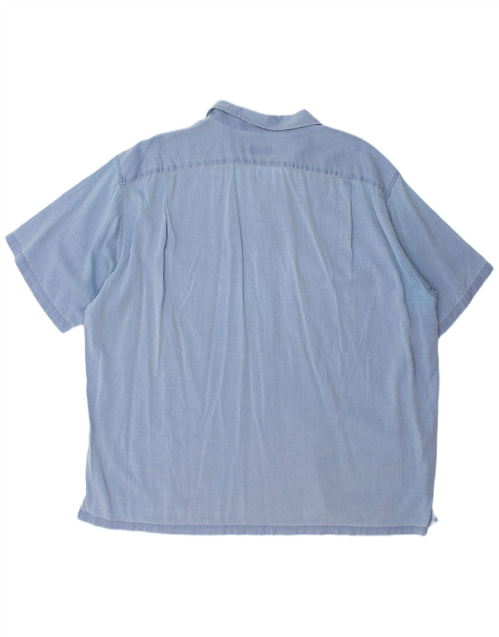 LACOSTE Chemise à manches courtes pour hommes Taille 45 XL Coton à fines rayures bleues