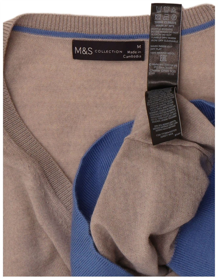 Marks & Spencer Pull col en V pour femme UK 44 Gris moyen Colourblock