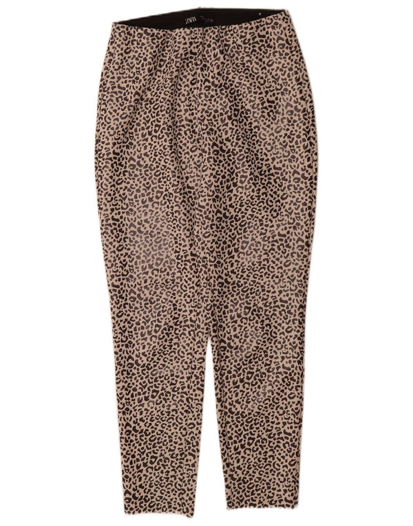 Zara Leggings Femme UK 12 Polyester Imprimé Animal Beige Moyen
