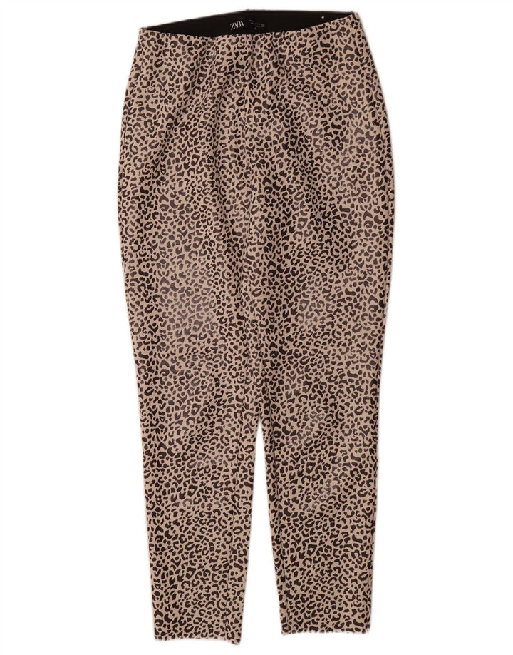 Zara Leggings Femme UK 12 Polyester Imprimé Animal Beige Moyen