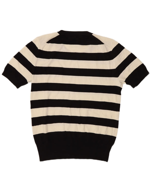 Zara Pull à manches courtes et col rond pour femme UK 18 XL Noir rayé