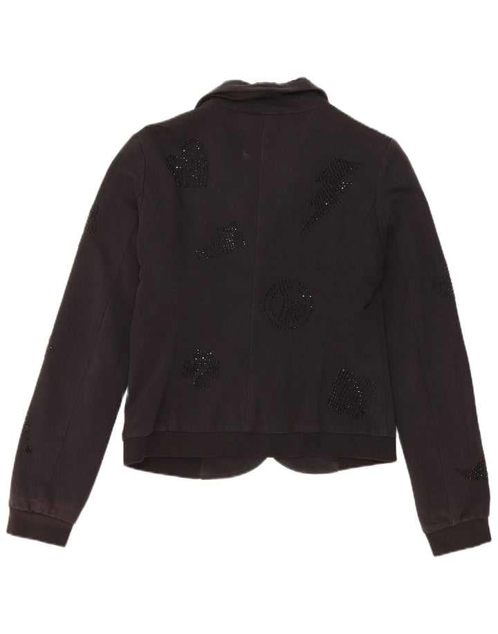 Moschino Femme Crop Graphic 3 Bouton Blazer Veste UK 10 Petit Noir
