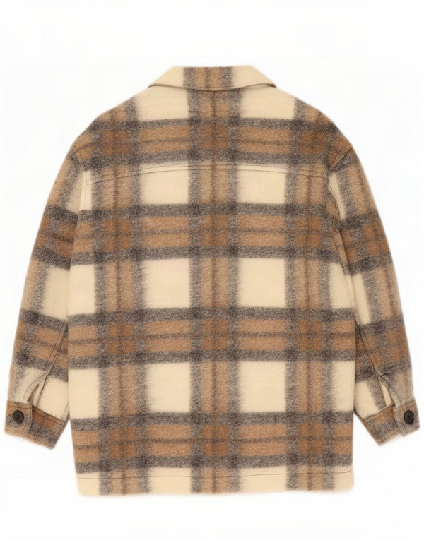 Zara Veste utilitaire surdimensionnée pour femme UK 14 Polyester à carreaux beige moyen