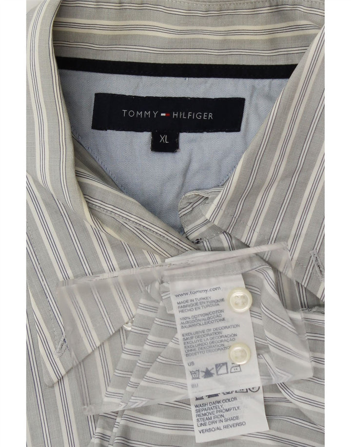 TOMMY HILFIGER Chemise Homme XL Gris Rayé Coton