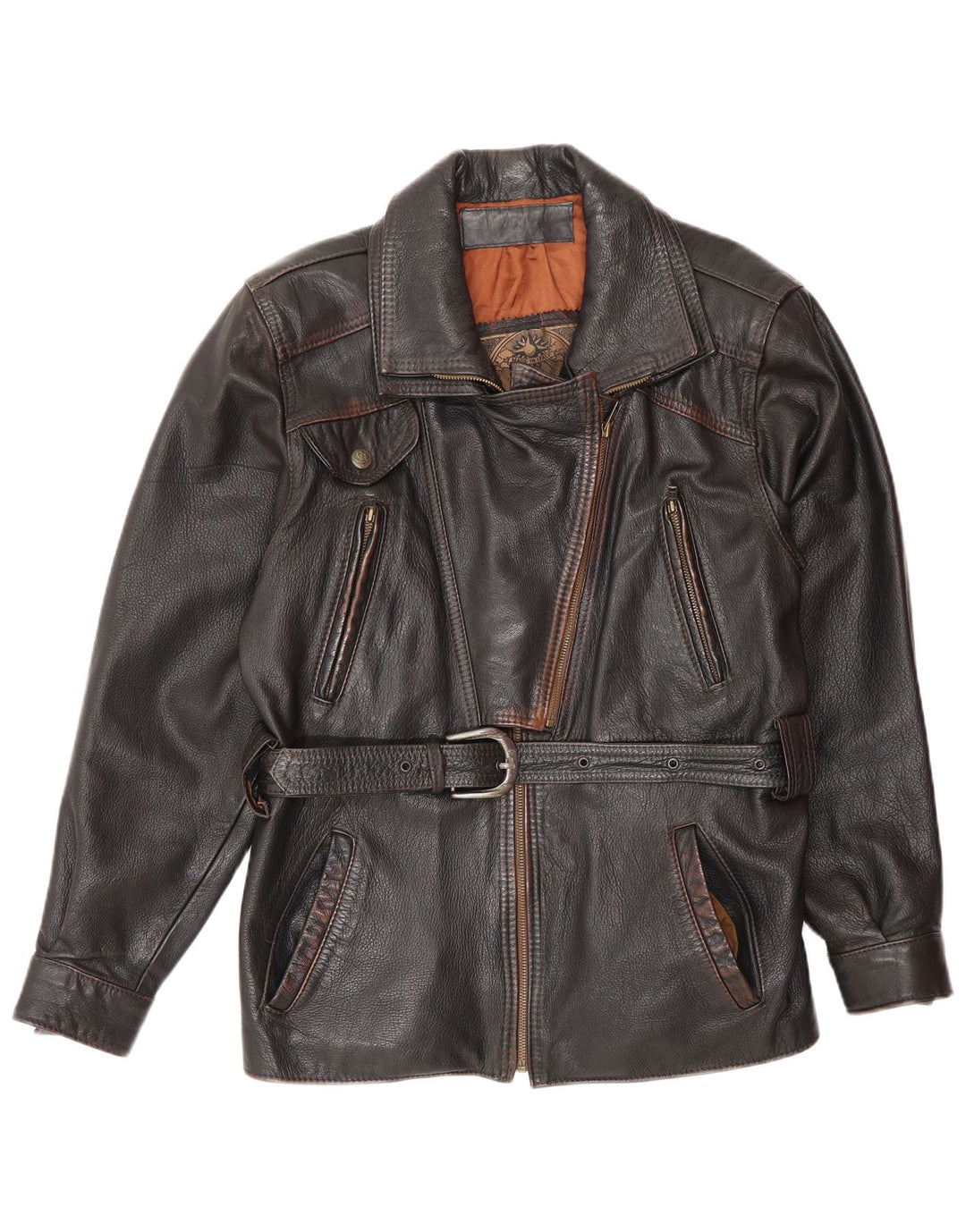 Veste en cuir femme vintage UK 14 Noir Moyen