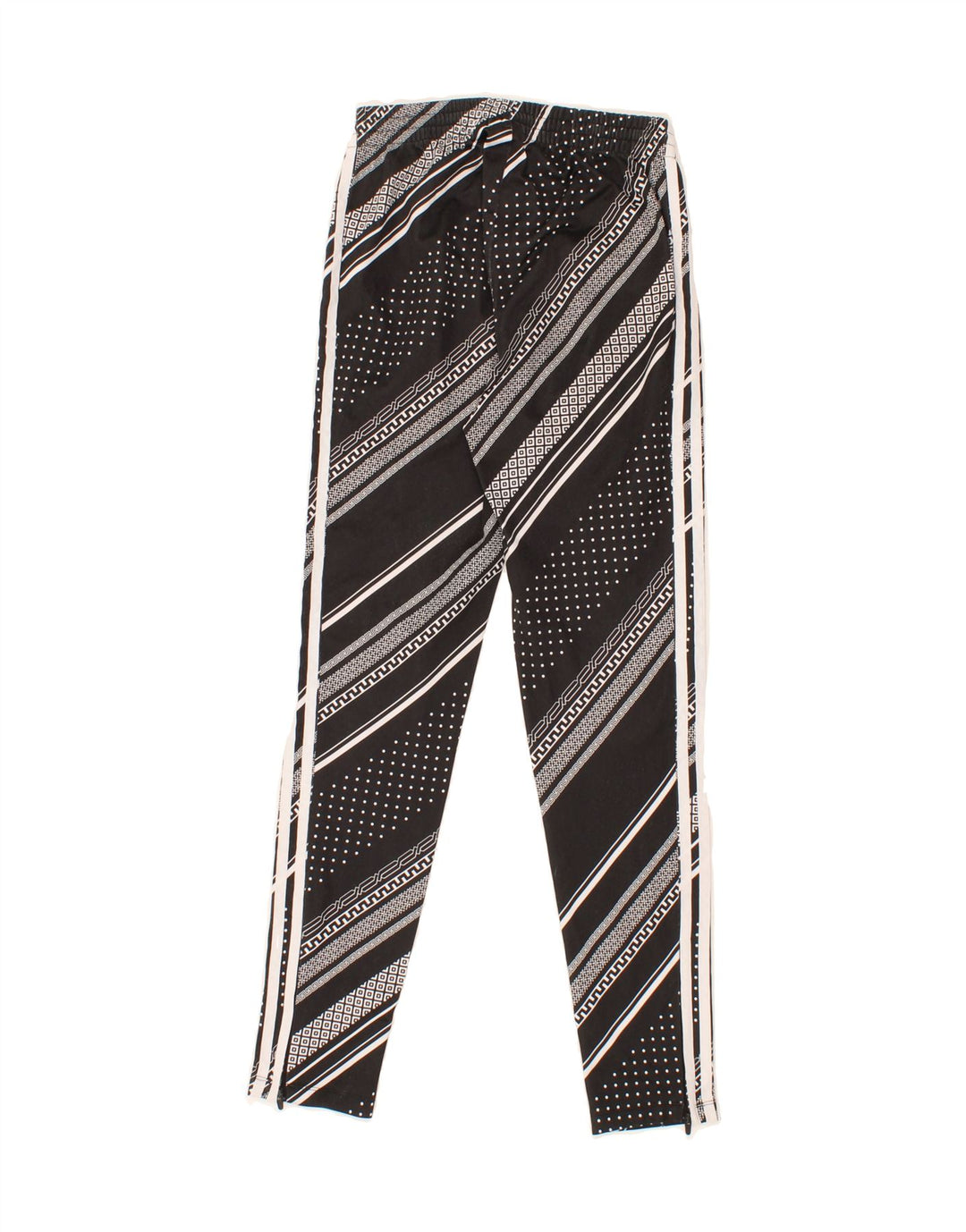 ADIDAS Womens Abstract Pattern Tracksuit Trousers UK 4 XS Black Polyester Vintage Adidas and Second-Hand Adidas from Messina Hembry 