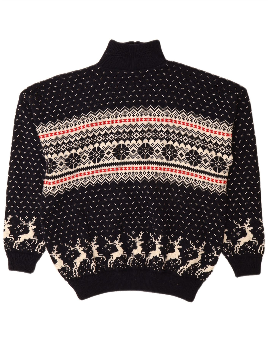 vintage Homme Zip Neck Jumper Pull XL Bleu Marine Fair Isle