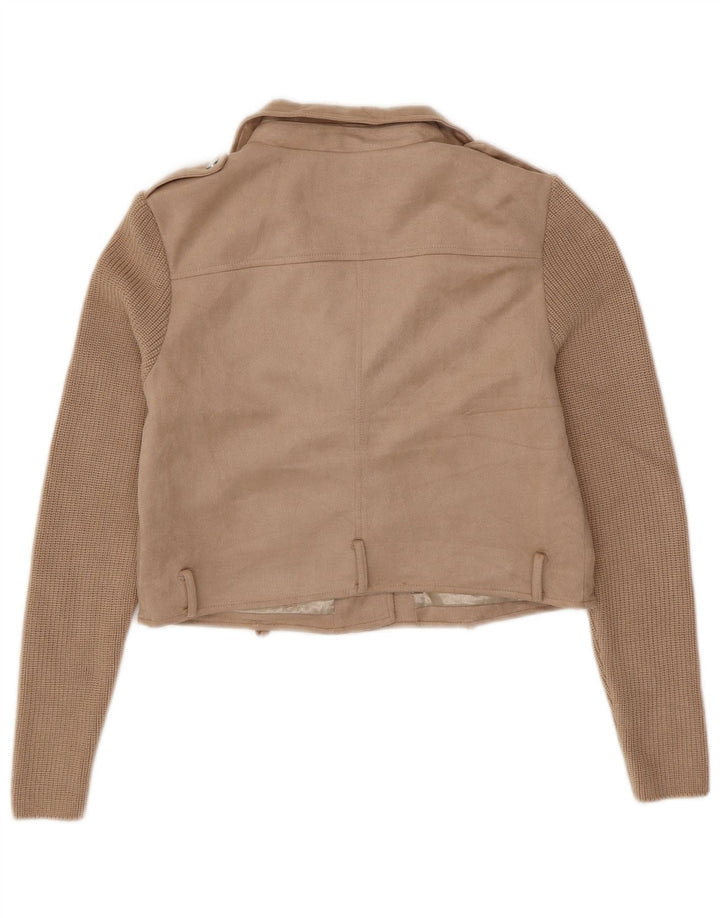 GUESS Veste de motard en tricot court pour femme UK 16 Large Beige