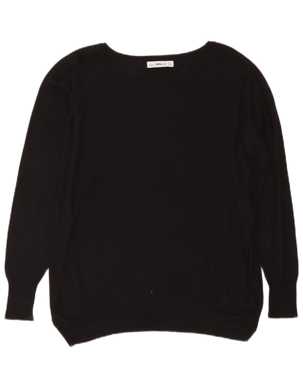 Zara Pull surdimensionné à col bateau pour femme UK 10 Small Noir Viscose