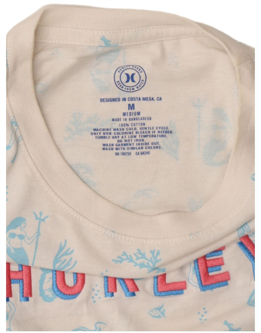 HURLEY T-Shirt Graphique Homme Blanc Moyen Coton