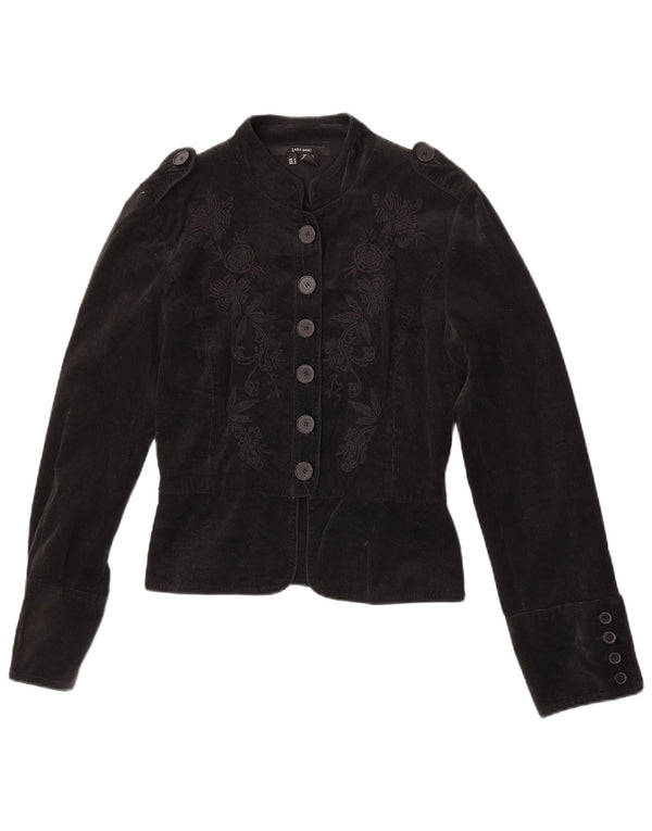 Zara Veste blazer militaire en velours côtelé pour femme UK 12 Gris moyen floral