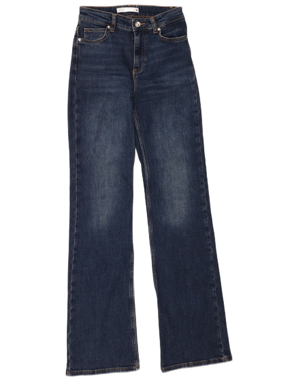 Zara Jean droit taille haute pour femme EU 34 2XS W24 L34 Bleu marine Coton