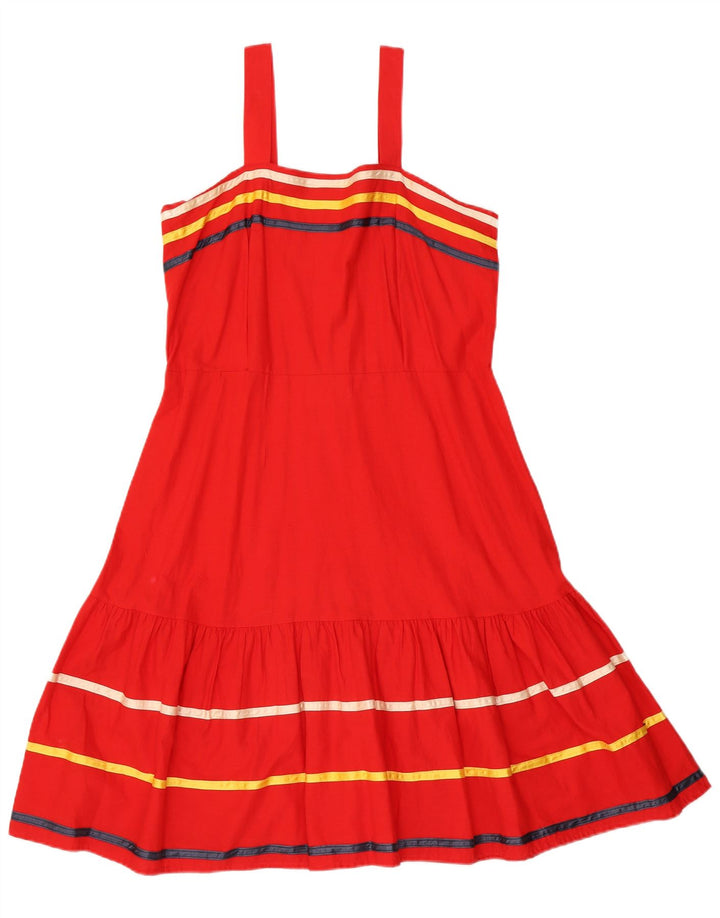 vintage Femme Sundress UK 14 Moyen Rouge Rayé