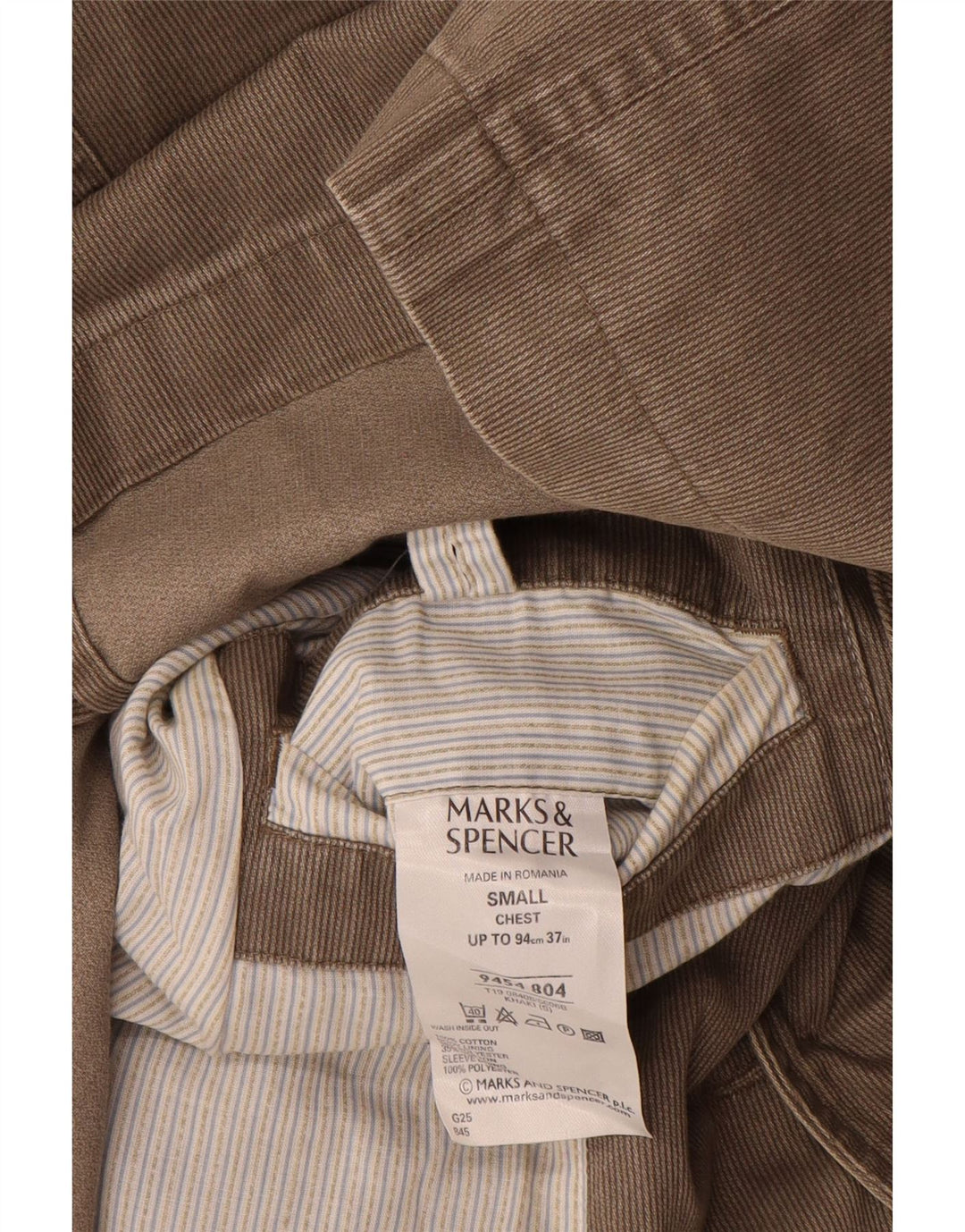 Marks & Spencer Veste blazer à 3 boutons pour homme UK 36 Petite kaki à fines rayures
