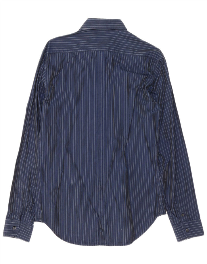 Chemise Zara Homme En Coton À Fines Rayures Bleu Marine Moyen
