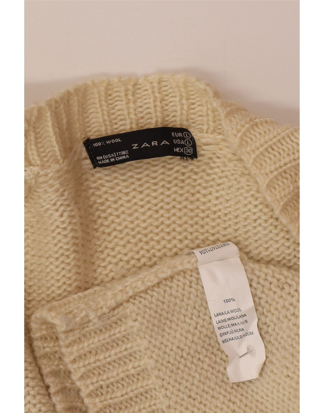 Zara Cardigan Femme Pull UK 14 Large Laine Blanc Cassé