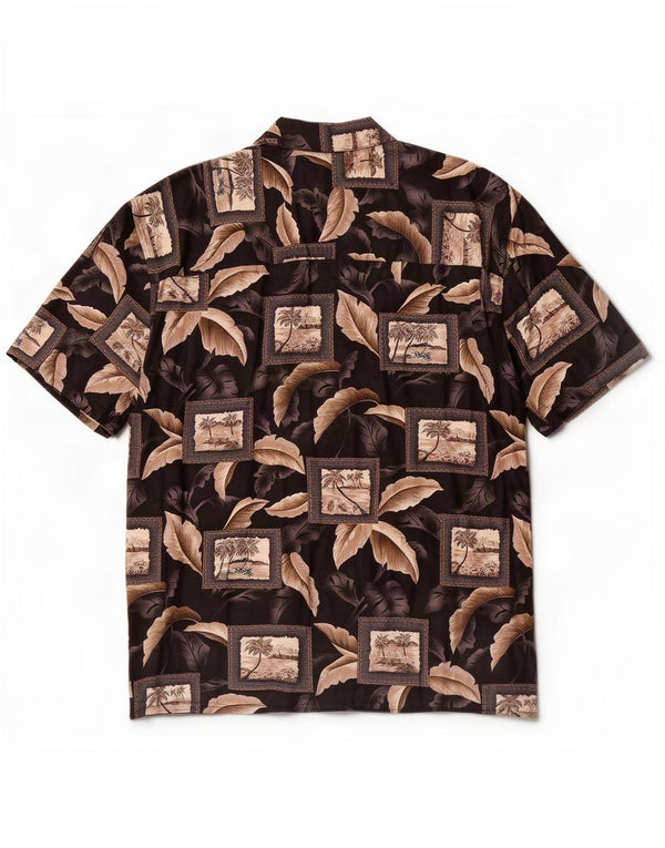 Island Shores Chemise à manches courtes pour homme Large en coton patchwork marron