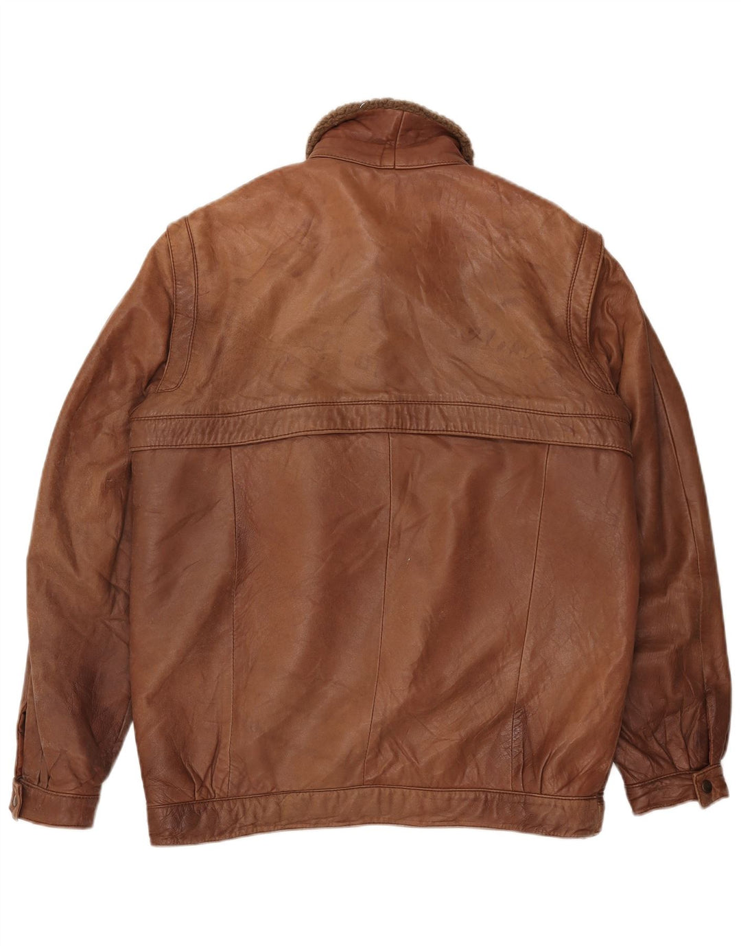 Veste Sherpa en cuir homme vintage UK 38 Cuir brun moyen