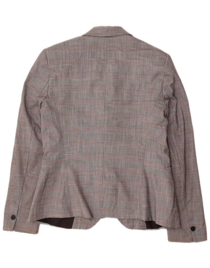 Zara Veste Blazer 1 Bouton Femme EU 40 Gris Moyen à Carreaux Polyester