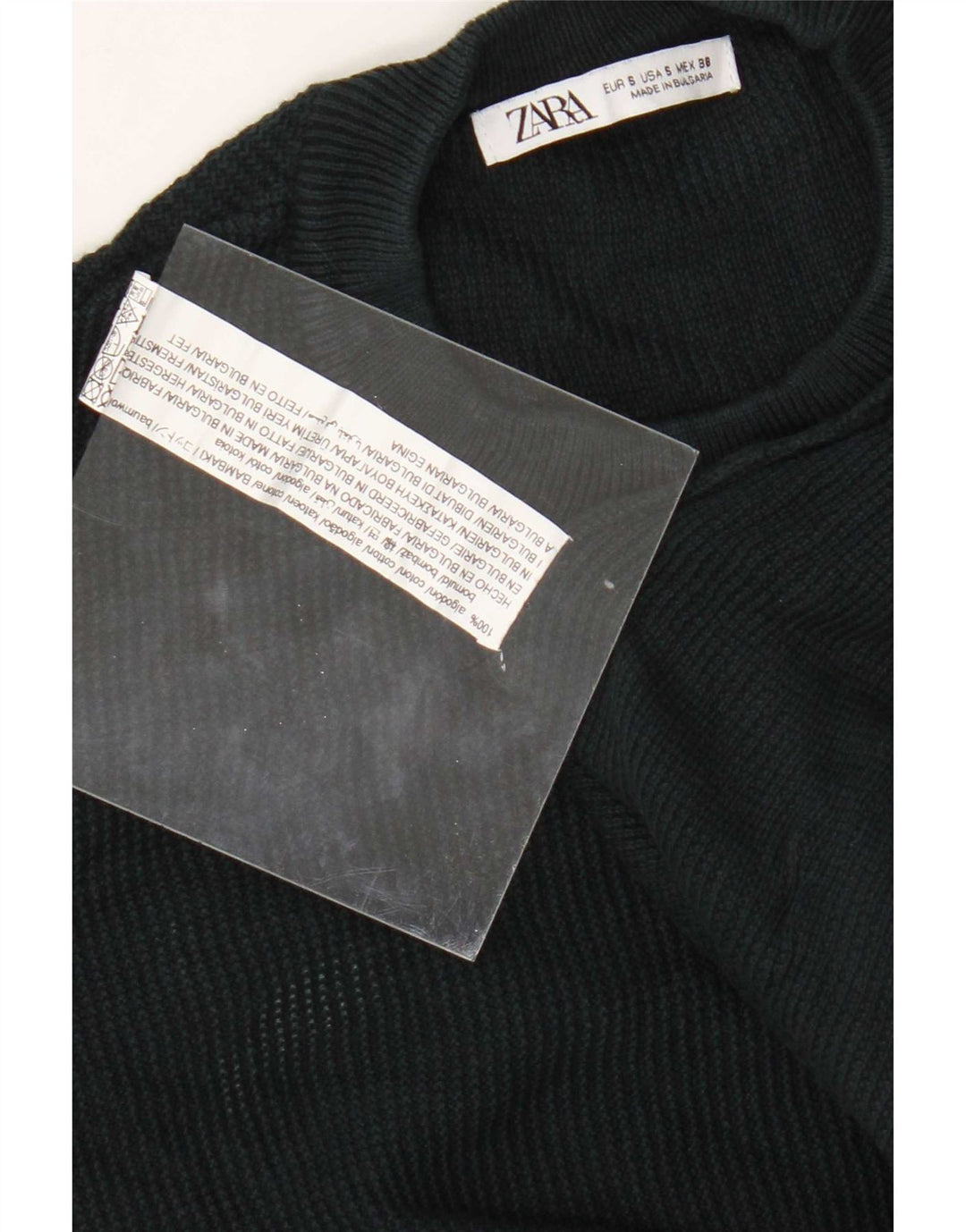 Zara Pull ras du cou pour homme en coton vert petit