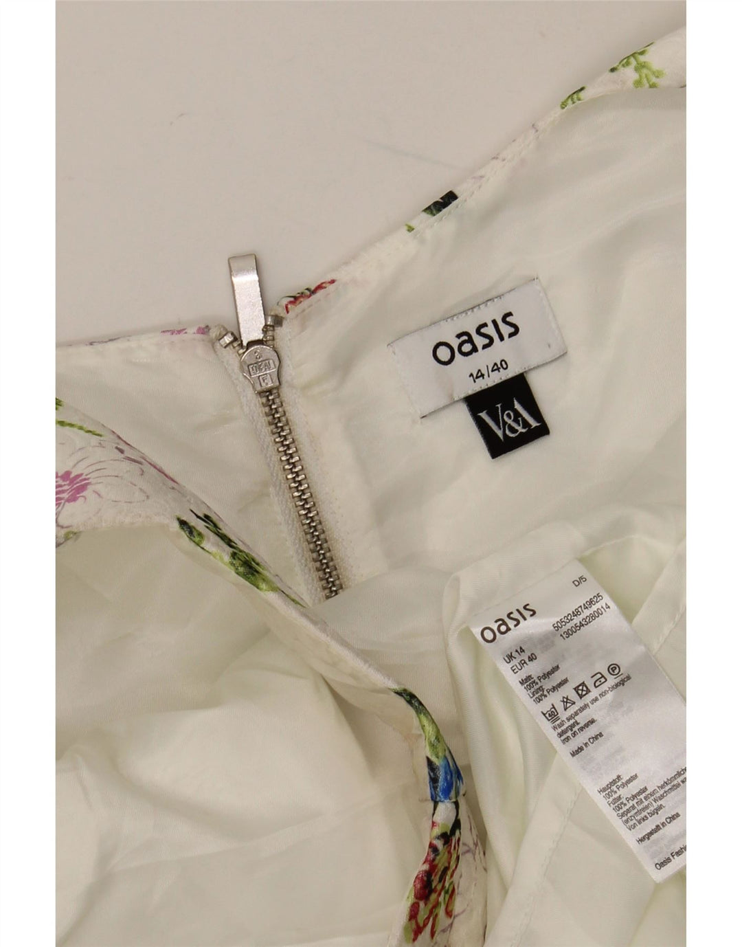 Oasis Robe trapèze sans manches pour femme UK 44 Medium Blanc Floral Polyester