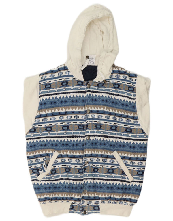 Gilet rembourré à capuche vintage pour garçons 13-14 ans XL Bleu Géométrique Coton Rétro