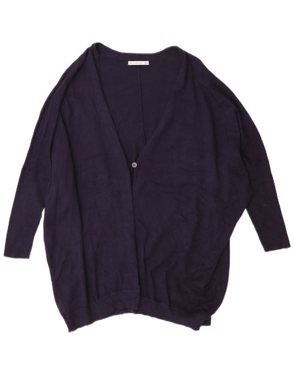 ZARA Pull cardigan surdimensionné à manches courtes pour femme UK 14 Bleu marine moyen