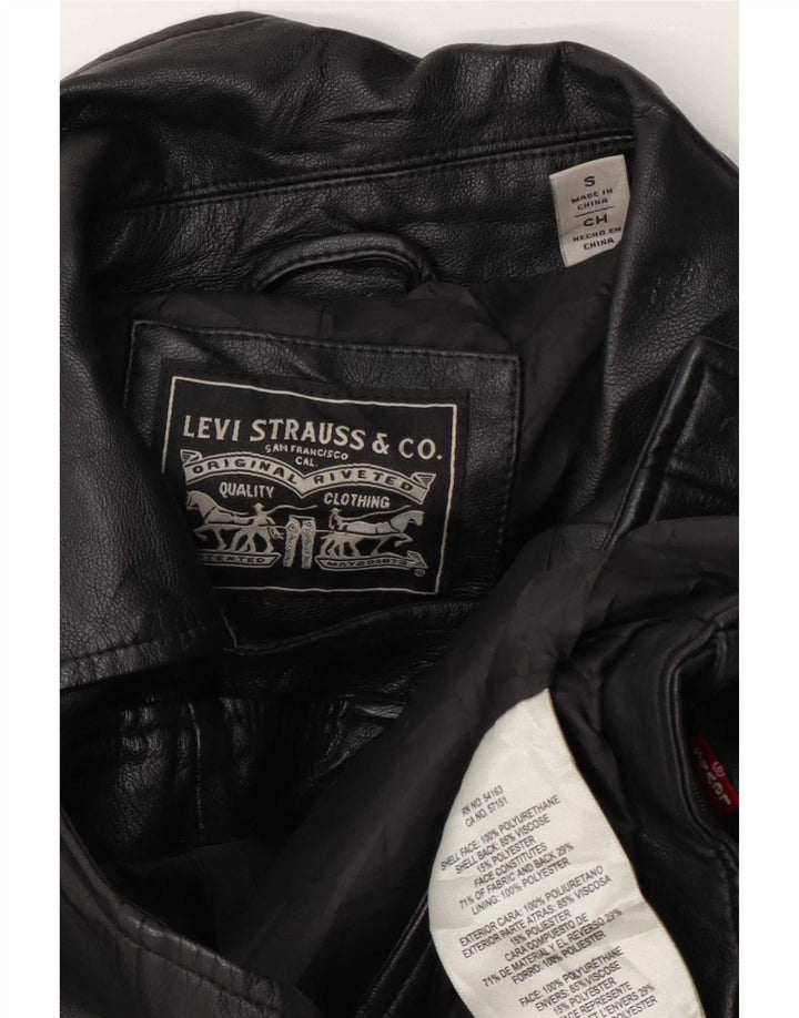 Levi's Veste de motard courte en similicuir femme UK 10 Small Noir Polyuréthane