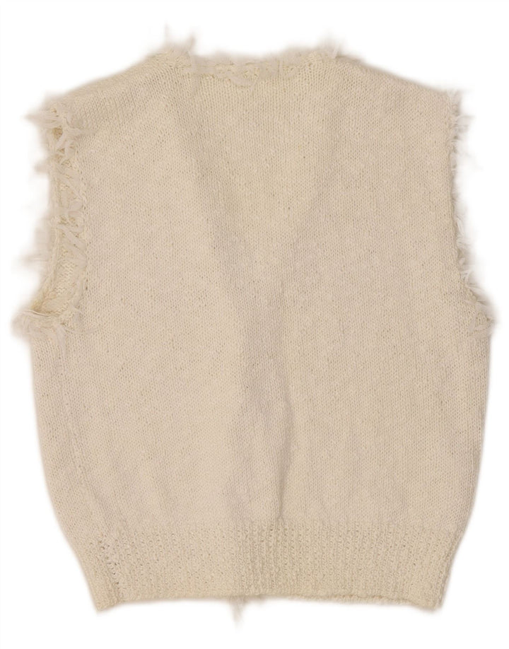vintage Womens Crop Vest Débardeur UK 10 Petit Blanc Cassé