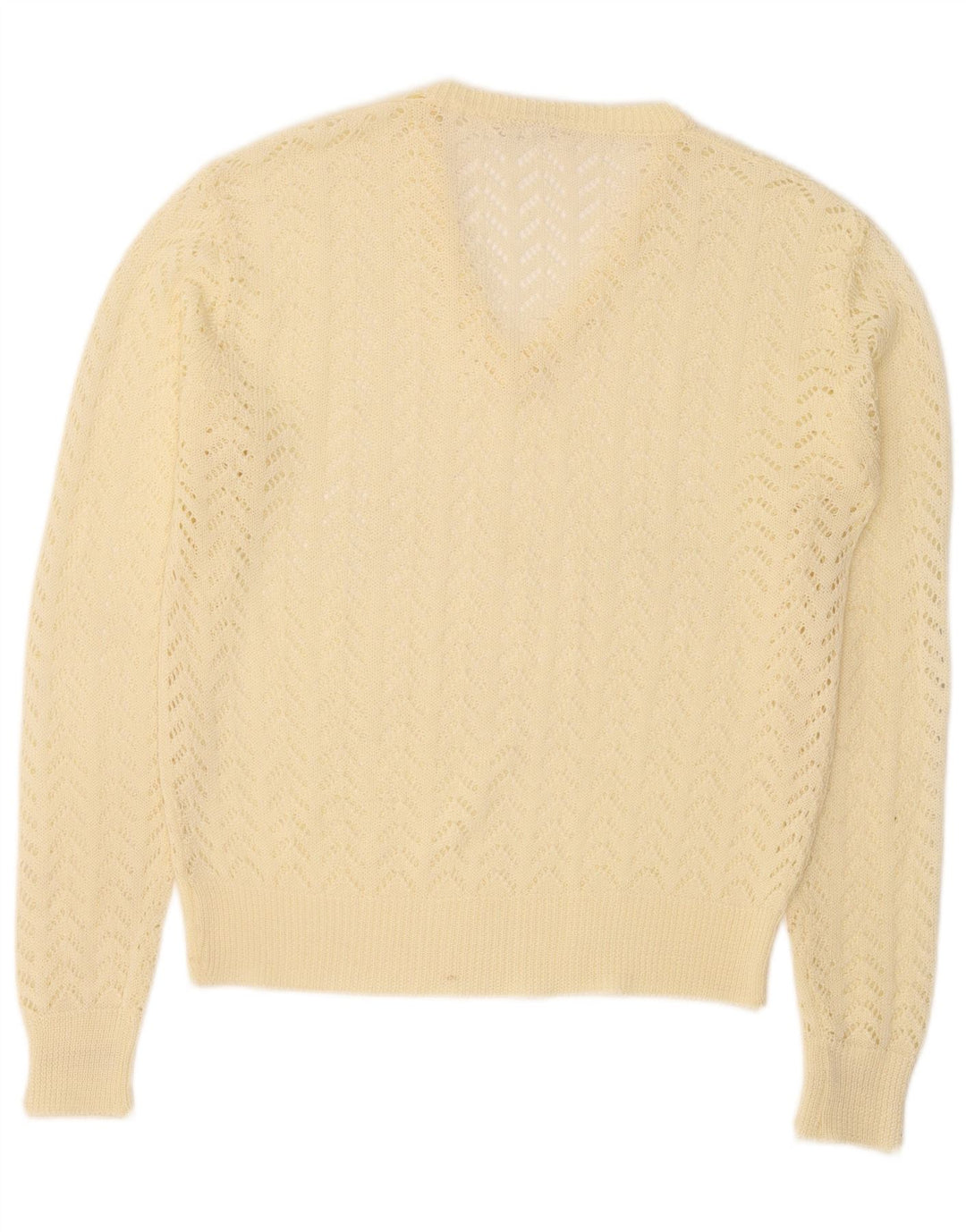 vintage Femme Col V Jumper Pull IT 46 Grand Jaune Polyacrylique