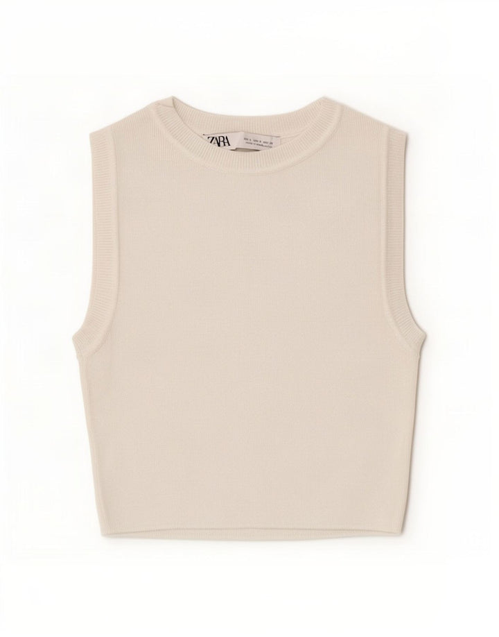 Zara Femmes Crop Débardeur UK 8 Petit Blanc