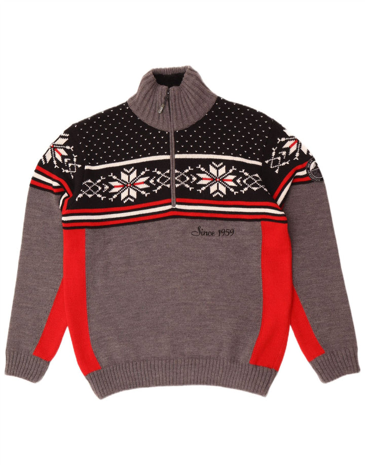 CMP Pull à Col Zippé pour Homme Large Gris Fair Isle Acrylique