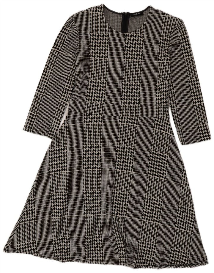 Max & Co. Robe trapèze à manches 3/4 pour femme UK 12 motif pied-de-poule noir moyen