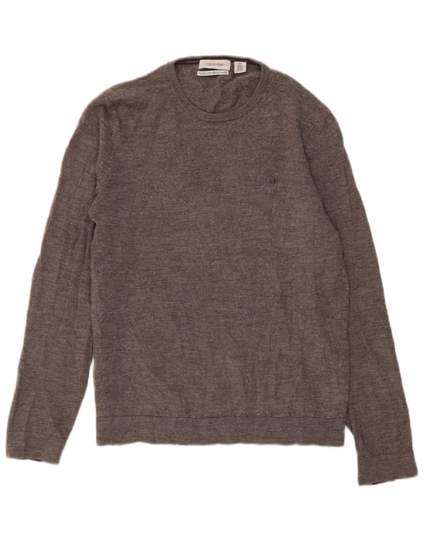 Calvin Klein Pull à col rond pour homme en laine mérinos mouchetée gris moyen
