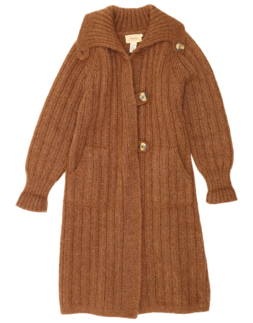 vintage Femmes Surdimensionné Longline Cardigan Pull UK 14 Moyen Brun Modal