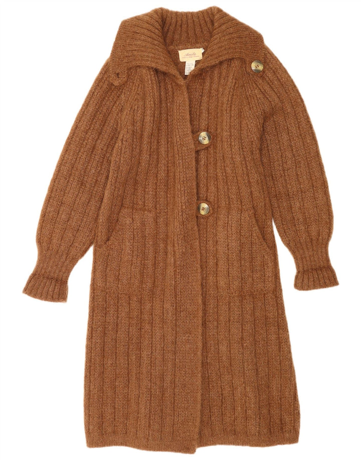 vintage Femmes Surdimensionné Longline Cardigan Pull UK 14 Moyen Brun Modal