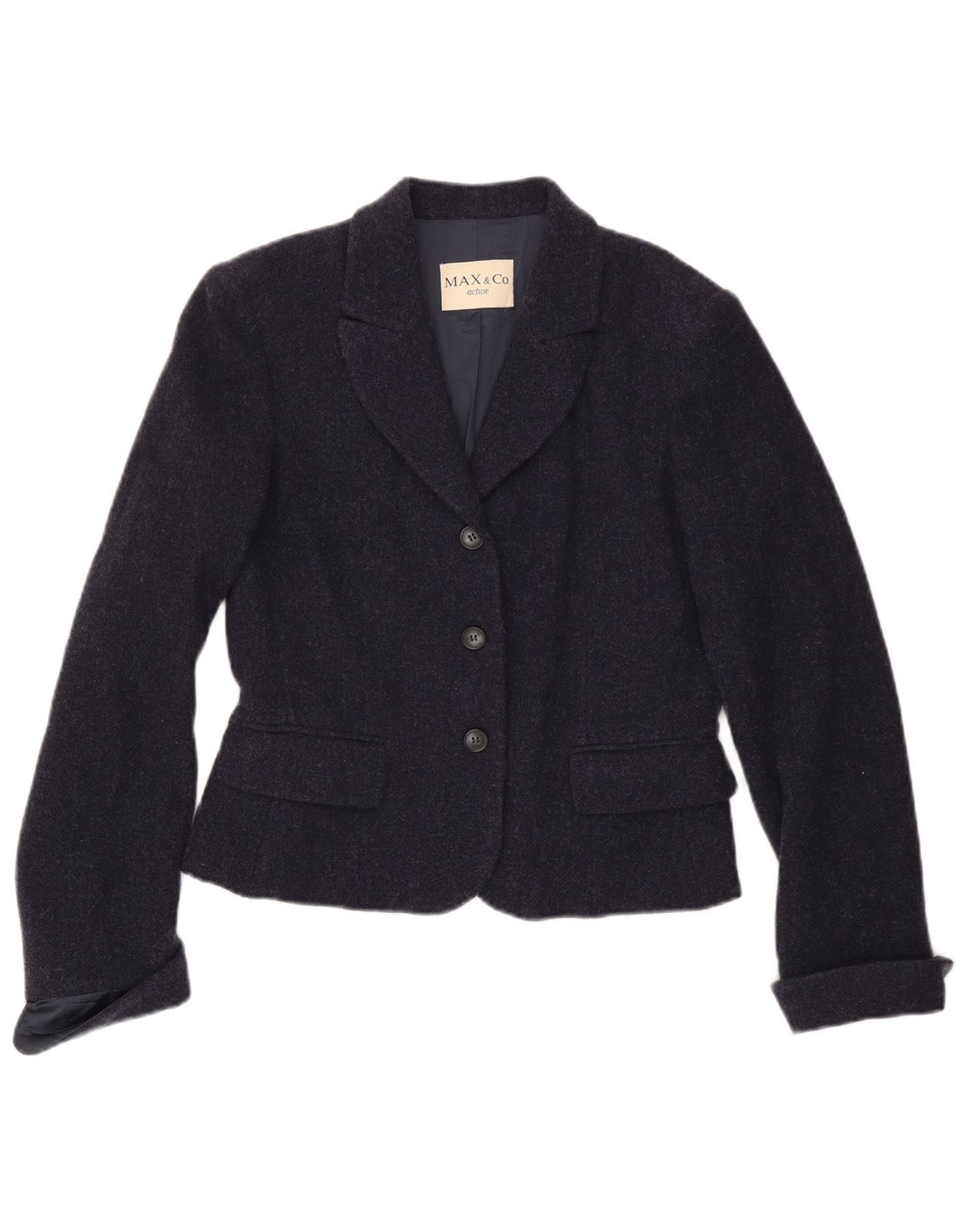 MAX & CO. Veste Blazer 3 Boutons Femme IT 46 Large Bleu Marine Laine