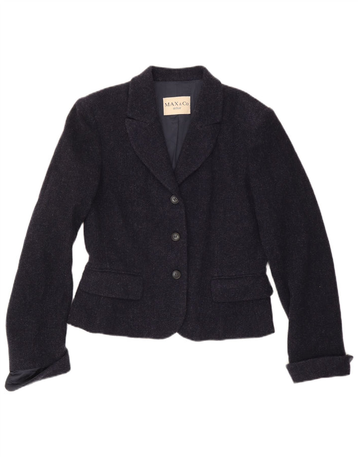MAX & CO. Veste Blazer 3 Boutons Femme IT 46 Large Bleu Marine Laine