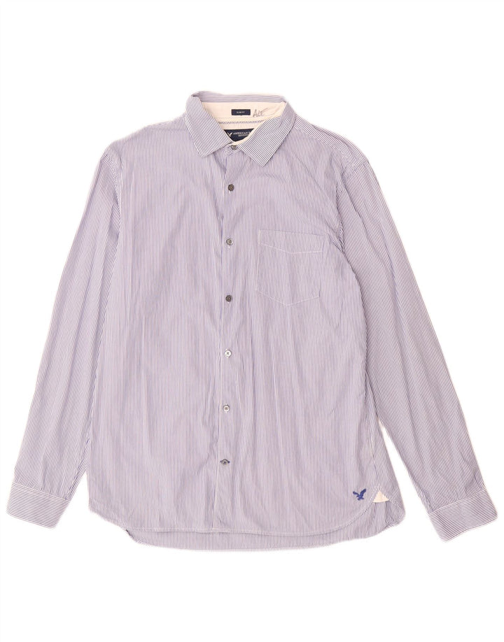 American Eagle Chemise cintrée pour homme en coton à rayures bleues
