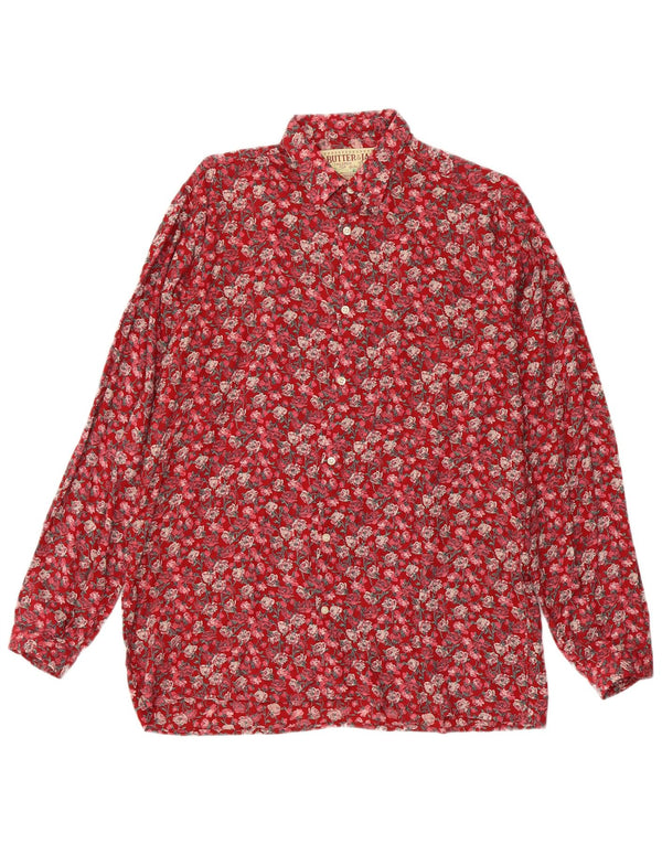 VINTAGE Chemise Homme Rouge Moyen Floral