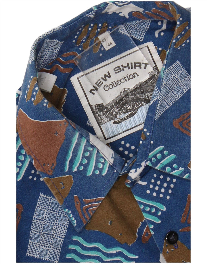 vintage Chemise Homme Taille 43/44 XL Bleu Géométrique Polyester