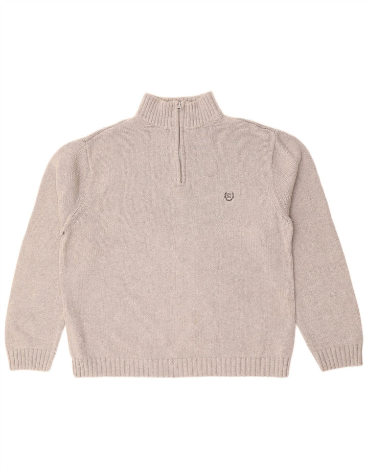 CHAPS Mens Zip Neck Jumper Sweater Large Grey Cotton