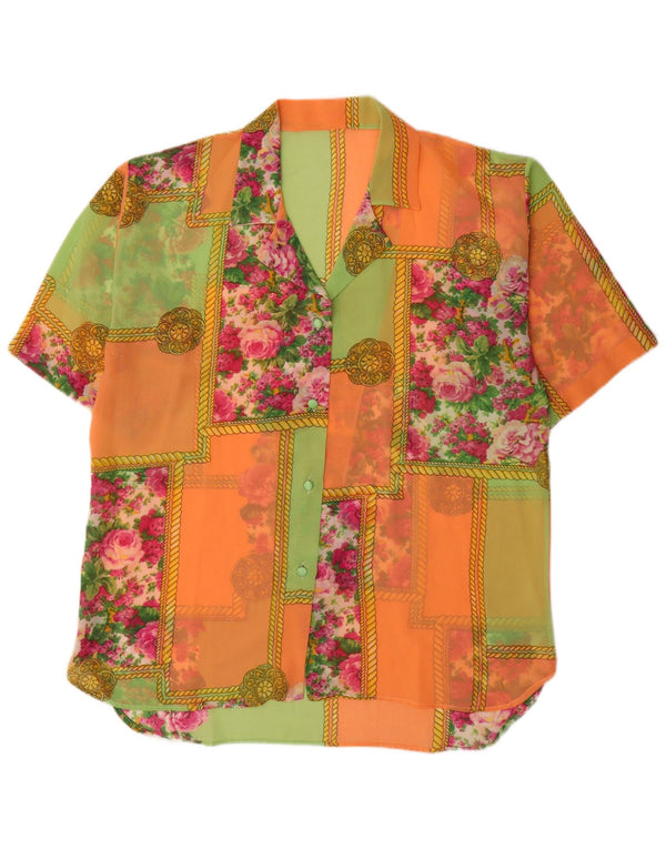 vintage Femmes Manches Courtes Voir À Travers Chemise UK 18 XL Multicolore Floral