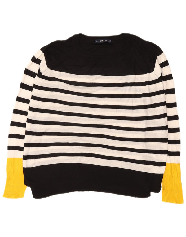 Zara Pull surdimensionné à col bateau pour femme UK 10 Petit rayé noir